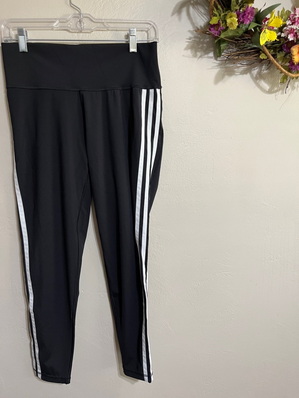 Adidas Black Leggings with White Logo Waistband